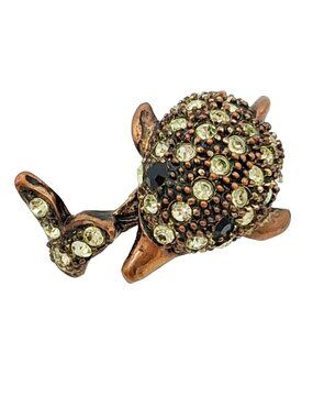 Copper Dolphin Bypass Ring Sz 6 Crystal Accents Figural Animal Ocean Life